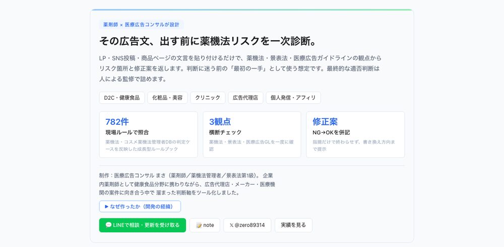薬機法リスク診断ツールの画面